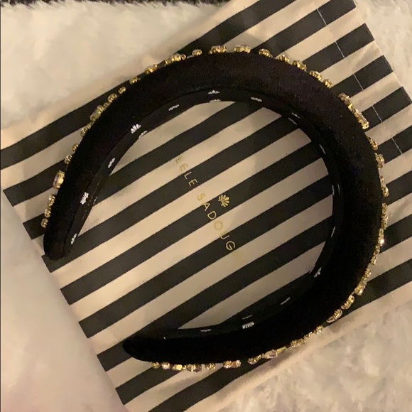 Lele Sadoughi jet mixed crystal padded headband NWOT